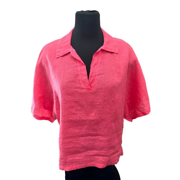 STARK X | Hot Pink 100% Linen Oversized Popover Top Made in USA | Medium - Picture 2 of 8